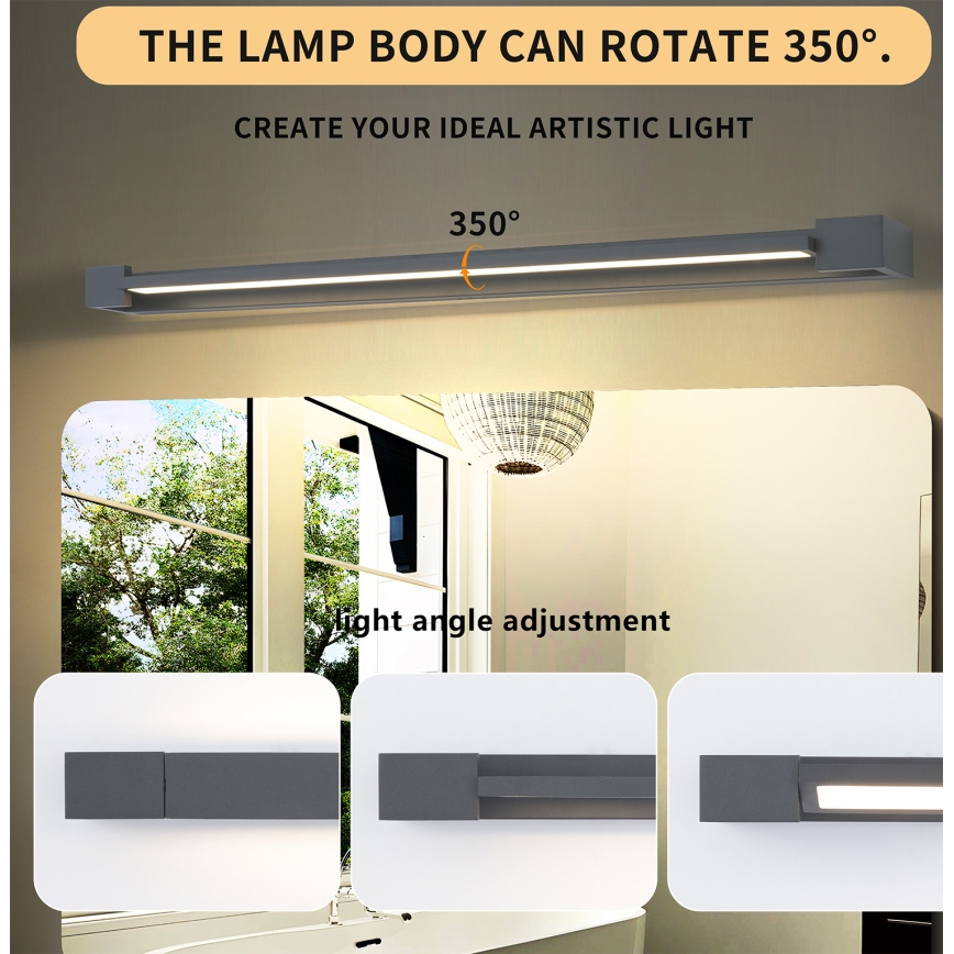 Brilagi - LED φωτισμός καθρέφτη μπάνιου AQUA LINE LED/24W/230V 90 cm IP44 ανθρακί CRI 90