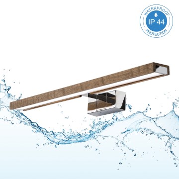 Brilagi - LED Φωτισμός καθρέφτη μπάνιου WOODY MIRROR 3 σε 1 LED/12W/230V 60 cm IP44 γυαλιστερό χρώμιο/δρυς-καρυδιά