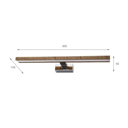 Brilagi - LED Φωτισμός καθρέφτη μπάνιου WOODY MIRROR 3 σε 1 LED/12W/230V 60 cm IP44 γυαλιστερό χρώμιο/δρυς-καρυδιά