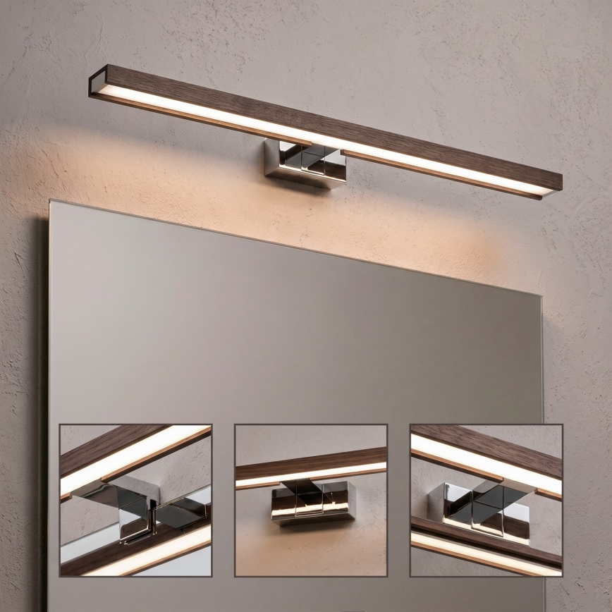 Brilagi - LED φωτισμός καθρέφτη μπάνιου 3-σε-1 WOODY MIRROR LED/12W/230V 60 cm IP44 γυαλιστερό χρώμιο/καρυδιά