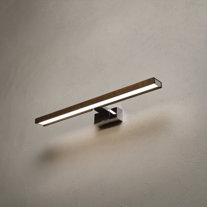 Brilagi - LED φωτισμός καθρέφτη μπάνιου 3-σε-1 WOODY MIRROR LED/12W/230V 60 cm IP44 γυαλιστερό χρώμιο/καρυδιά