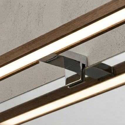 Brilagi - LED φωτισμός καθρέφτη μπάνιου 3-σε-1 WOODY MIRROR LED/12W/230V 60 cm IP44 γυαλιστερό χρώμιο/καρυδιά