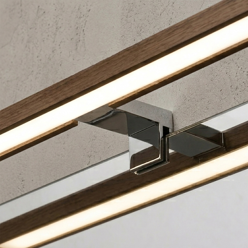 Brilagi - LED φωτισμός καθρέφτη μπάνιου 3-σε-1 WOODY MIRROR LED/12W/230V 60 cm IP44 γυαλιστερό χρώμιο/καρυδιά