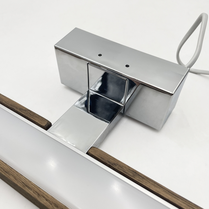 Brilagi - LED φωτισμός καθρέφτη μπάνιου 3-σε-1 WOODY MIRROR LED/12W/230V 60 cm IP44 γυαλιστερό χρώμιο/καρυδιά