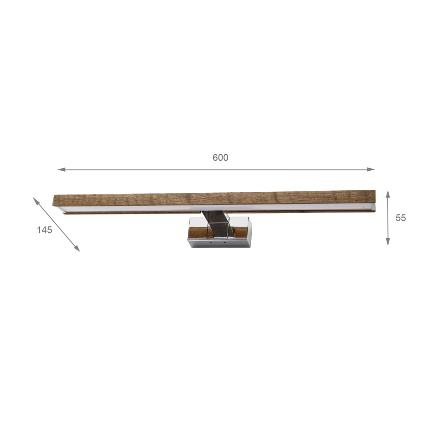 Brilagi - LED φωτισμός καθρέφτη μπάνιου 3-σε-1 WOODY MIRROR LED/12W/230V 60 cm IP44 γυαλιστερό χρώμιο/καρυδιά