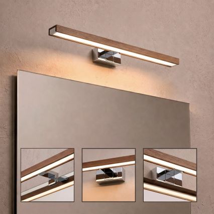 Brilagi - LED Φωτισμός καθρέφτη μπάνιου 3 σε 1 WOODY MIRROR LED/12W/230V 60 cm IP44 γυαλιστερό χρώμιο/δρυς-κερασιά
