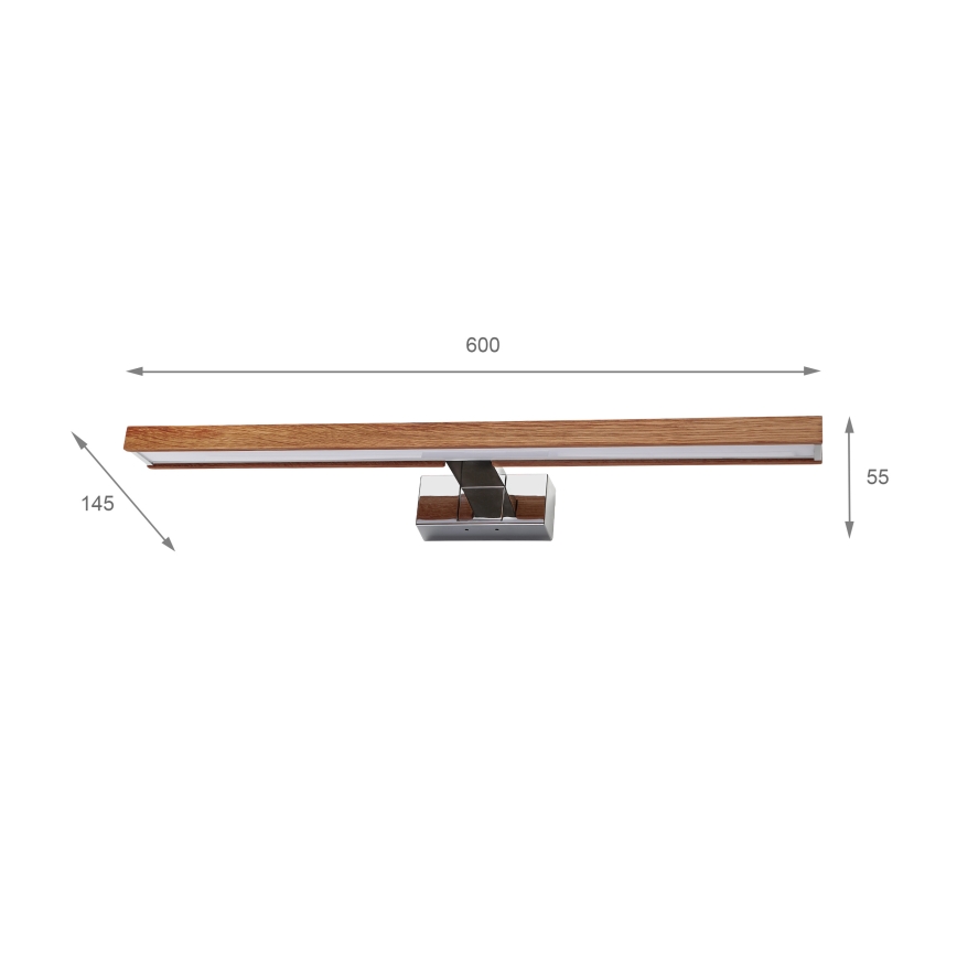 Brilagi - LED Φωτισμός καθρέφτη μπάνιου 3 σε 1 WOODY MIRROR LED/12W/230V 60 cm IP44 γυαλιστερό χρώμιο/δρυς-κερασιά