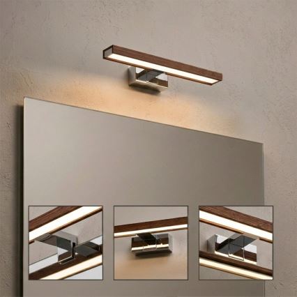 Brilagi - LED Φωτισμός καθρέφτη μπάνιου 3v1 WOODY MIRROR LED/8W/230V 40 cm IP44 γυαλιστερό χρώμιο/δρυς κερασιά
