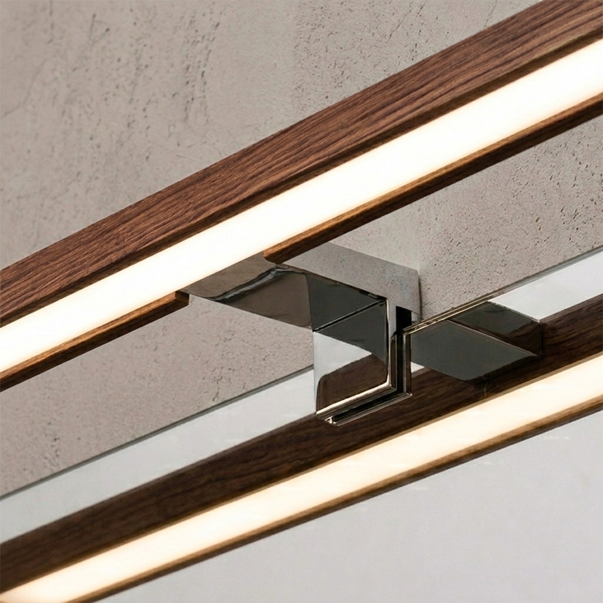 Brilagi - LED Φωτισμός καθρέφτη μπάνιου 3v1 WOODY MIRROR LED/8W/230V 40 cm IP44 γυαλιστερό χρώμιο/δρυς κερασιά