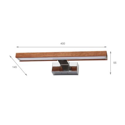 Brilagi - LED Φωτισμός καθρέφτη μπάνιου 3v1 WOODY MIRROR LED/8W/230V 40 cm IP44 γυαλιστερό χρώμιο/δρυς κερασιά