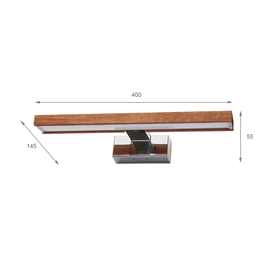 Brilagi - LED Φωτισμός καθρέφτη μπάνιου 3v1 WOODY MIRROR LED/8W/230V 40 cm IP44 γυαλιστερό χρώμιο/δρυς κερασιά