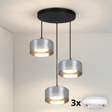Brilagi - LED Κρεμαστό φωτιστικό σε καλώδιο AURA LUX 3xGX53/30W/230V μαύρο/καπνιστό
