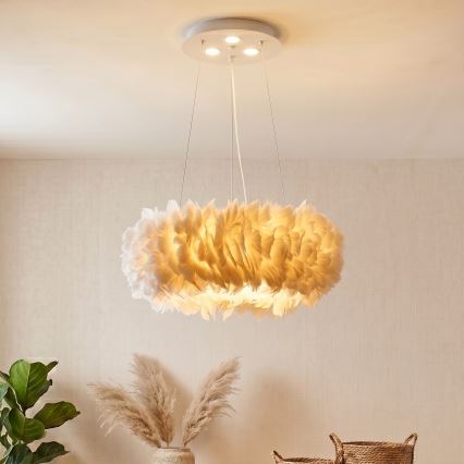 Brilagi - LED κρεμαστό φωτιστικό σε καλώδιο FEATHER 3xE27/40W/230V + 3xLED/3W διάμετρος 50 cm λευκό