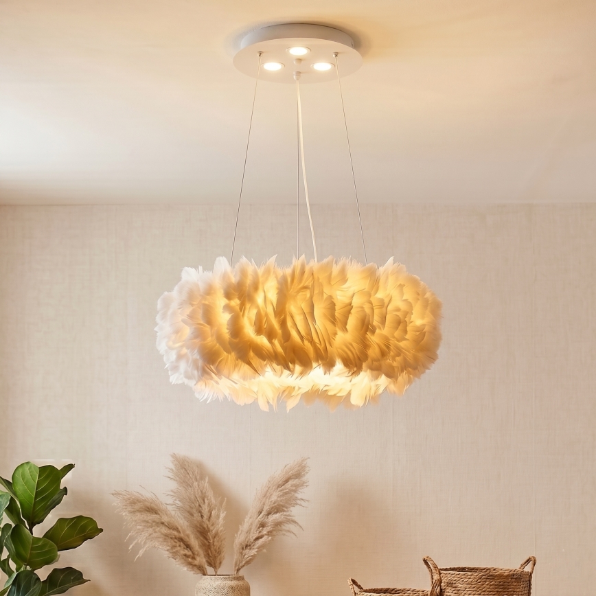 Brilagi - LED κρεμαστό φωτιστικό σε καλώδιο FEATHER 3xE27/40W/230V + 3xLED/3W διάμετρος 50 cm λευκό