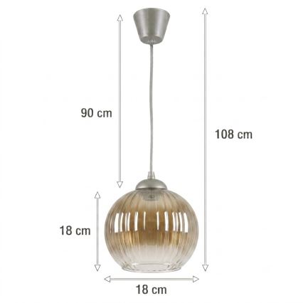 Brilagi - Κρεμαστό φωτιστικό LED με καλώδιο RETRO GLASS 1xE27/60W/230V Ø 18 εκ. ασημί/καπνιστό καφέ