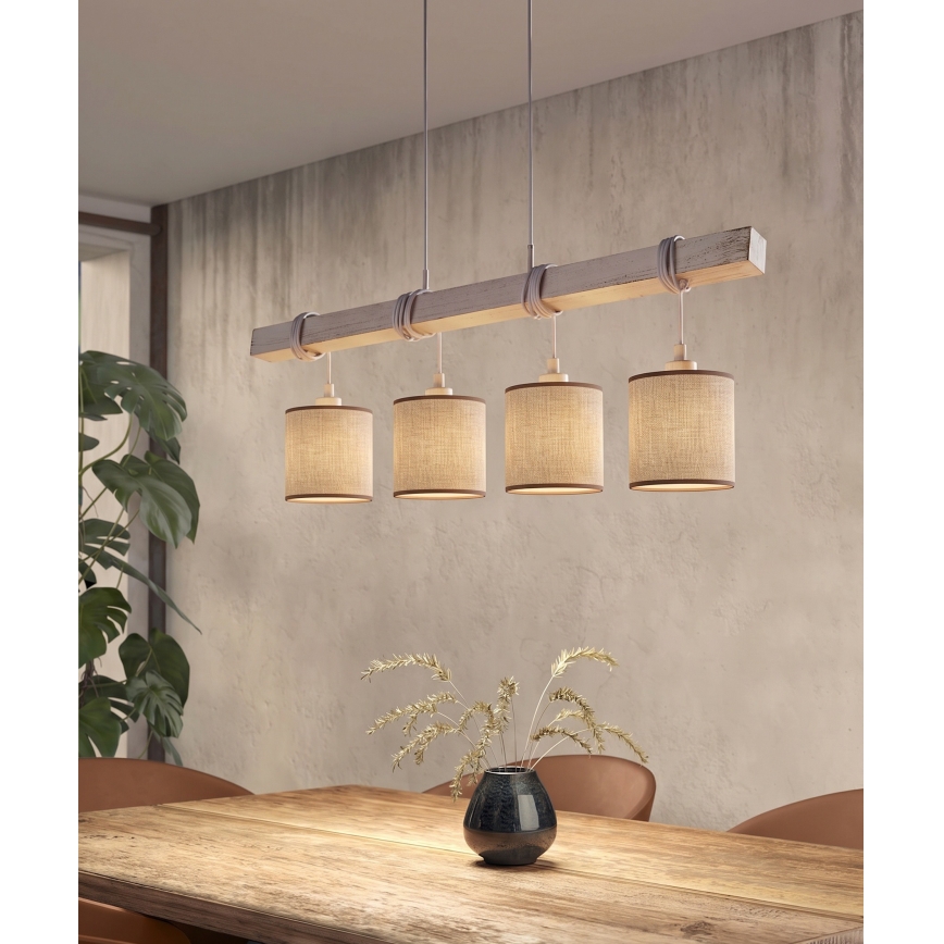 Brilagi - LED κρεμαστό φωτιστικό σε καλώδιο NUBILA 4xE27/60W/230V γκρι/καφέ