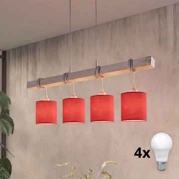 Brilagi - LED κρεμαστό φωτιστικό σε καλώδιο NUBILA 4xE27/60W/230V γκρι/κόκκινο