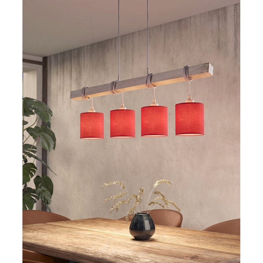 Brilagi - LED κρεμαστό φωτιστικό σε καλώδιο NUBILA 4xE27/60W/230V γκρι/κόκκινο
