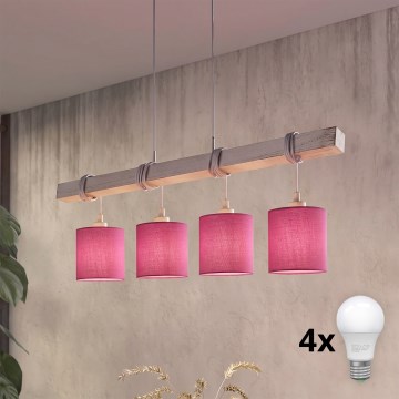 Brilagi - LED κρεμαστό φωτιστικό σε καλώδιο NUBILA 4xE27/60W/230V γκρι/ροζ