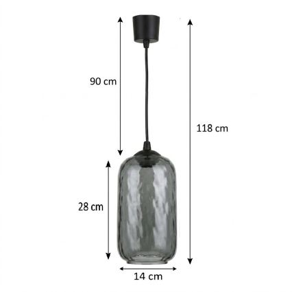 Brilagi - Κρεμαστό LED φωτιστικό με καλώδιο RETRO GLASS 1xE27/60W/230V διάμ. 14 εκ. μαύρο/καπνιστό γκρι