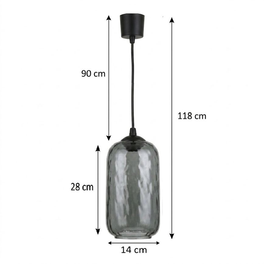 Brilagi - Κρεμαστό LED φωτιστικό με καλώδιο RETRO GLASS 1xE27/60W/230V διάμ. 14 εκ. μαύρο/καπνιστό γκρι