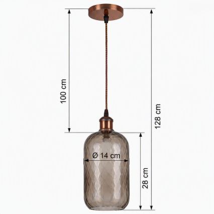 Brilagi - LED κρεμαστό φωτιστικό με καλώδιο RETRO GLASS 1xE27/60W/230V διάμ. 14 cm χάλκινο/καπνιστό καφέ