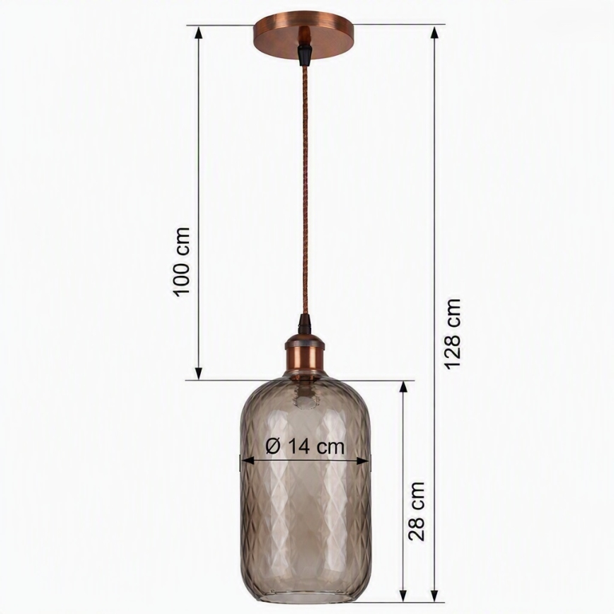 Brilagi - LED κρεμαστό φωτιστικό με καλώδιο RETRO GLASS 1xE27/60W/230V διάμ. 14 cm χάλκινο/καπνιστό καφέ