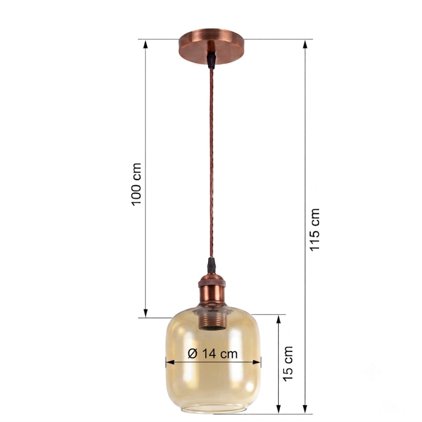 BRILAGI - Κρεμαστό φωτιστικό LED με καλώδιο RETRO GLASS 1xE27/60W/230V Ø 14 cm χάλκινο/καπνιστό καφέ