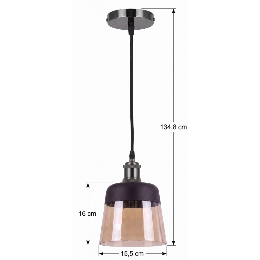 BRILAGI - Κρεμαστό φωτιστικό LED σε καλώδιο RETRO GLASS 1xE27/60W/230V Ø 15,5 εκ. μαύρο/καπνιστό μπεζ