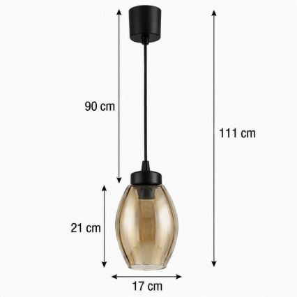Brilagi - LED κρεμαστό φωτιστικό σε καλώδιο RETRO GLASS 1xE27/60W/230V Ø 17 cm μαύρο/καπνιστό μπεζ