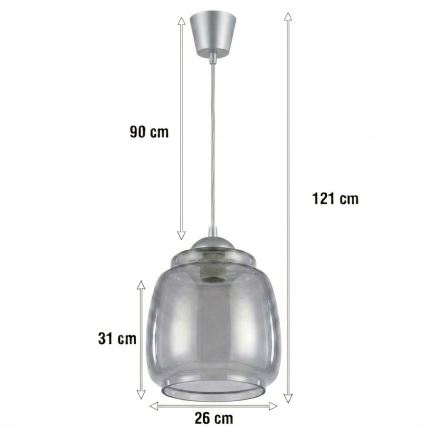 Brilagi - Κρεμαστό φωτιστικό LED με καλώδιο RETRO GLASS 1xE27/60W/230V Ø 26 εκ. ασημί/καπνιστό γκρι