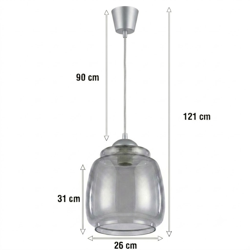 Brilagi - Κρεμαστό φωτιστικό LED με καλώδιο RETRO GLASS 1xE27/60W/230V Ø 26 εκ. ασημί/καπνιστό γκρι