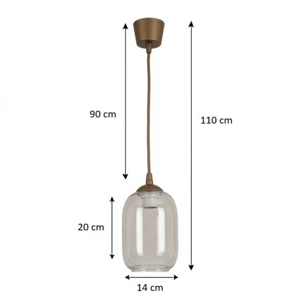 Brilagi - LED κρεμαστό φωτιστικό σε καλώδιο RETRO GLASS 1xE27/60W/230V Ø 14 εκ. καφέ/καπνιστό γκρι