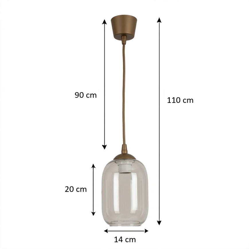 Brilagi - LED κρεμαστό φωτιστικό σε καλώδιο RETRO GLASS 1xE27/60W/230V Ø 14 εκ. καφέ/καπνιστό γκρι