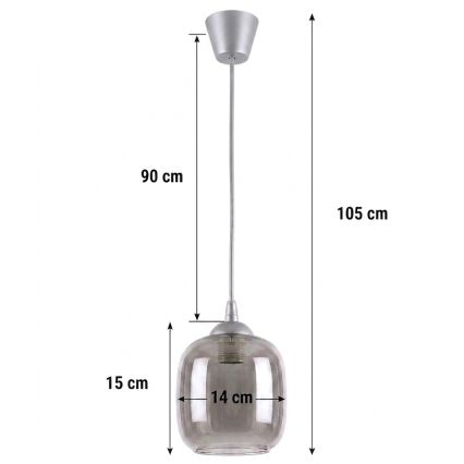 Brilagi - Κρεμαστό φωτιστικό LED με καλώδιο RETRO GLASS 1xE27/60W/230V Ø 14 cm ασημί/καπνιστό γκρι