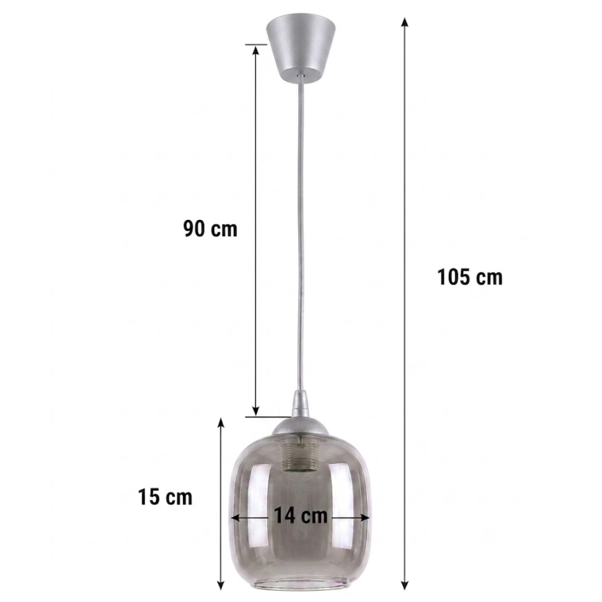 Brilagi - Κρεμαστό φωτιστικό LED με καλώδιο RETRO GLASS 1xE27/60W/230V Ø 14 cm ασημί/καπνιστό γκρι