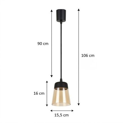 Brilagi - LED κρεμαστό φωτιστικό σε καλώδιο RETRO GLASS 1xE27/60W/230V Ø 15,5 cm μαύρο/καπνιστό μπεζ