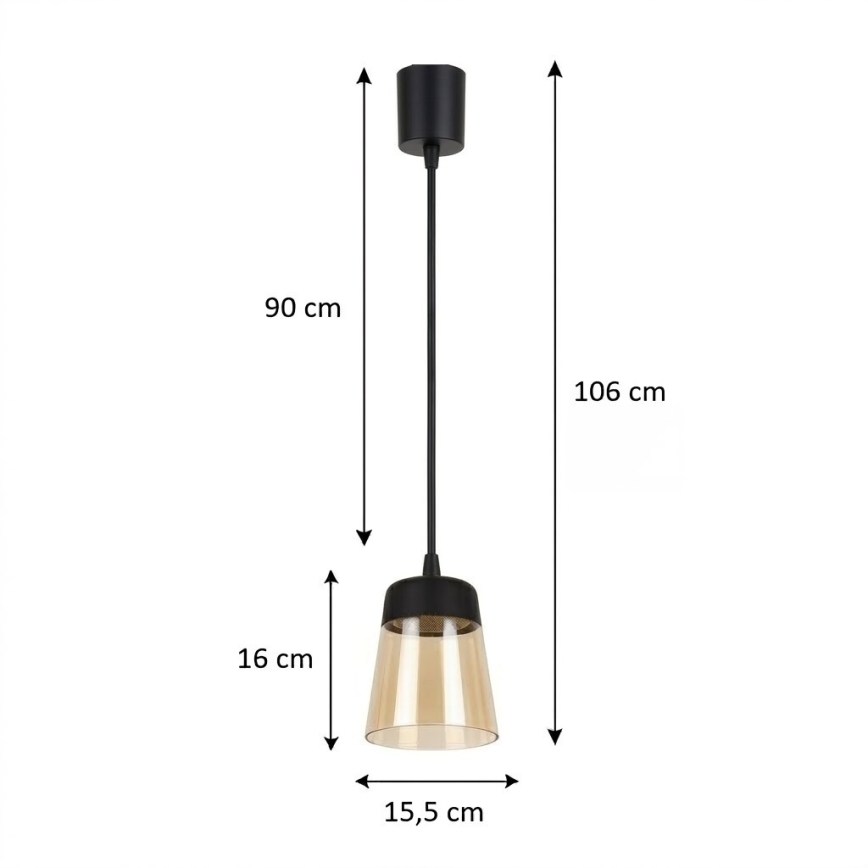Brilagi - LED κρεμαστό φωτιστικό σε καλώδιο RETRO GLASS 1xE27/60W/230V Ø 15,5 cm μαύρο/καπνιστό μπεζ