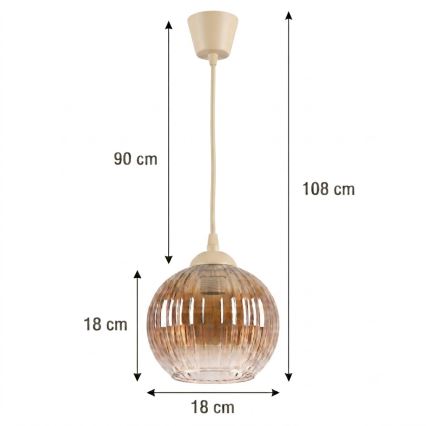 Brilagi - Κρεμαστό φωτιστικό LED με καλώδιο RETRO GLASS 1xE27/60W/230V Ø 18 cm μπεζ/καπνιστό καφέ