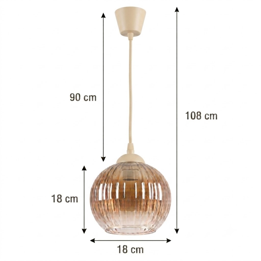 Brilagi - Κρεμαστό φωτιστικό LED με καλώδιο RETRO GLASS 1xE27/60W/230V Ø 18 cm μπεζ/καπνιστό καφέ