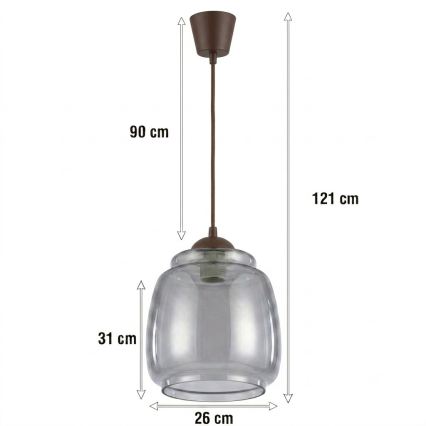 Brilagi - LED κρεμαστό φωτιστικό με καλώδιο RETRO GLASS 1xE27/60W/230V Ø 26 cm καφέ/καπνιστό γκρι