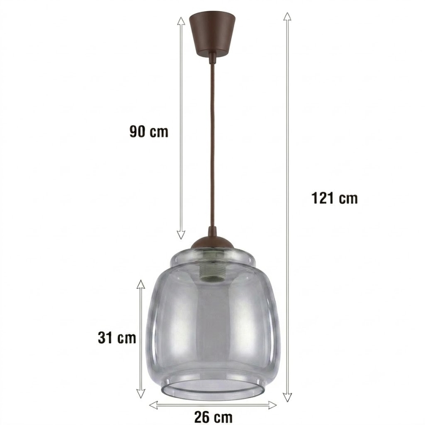 Brilagi - LED κρεμαστό φωτιστικό με καλώδιο RETRO GLASS 1xE27/60W/230V Ø 26 cm καφέ/καπνιστό γκρι