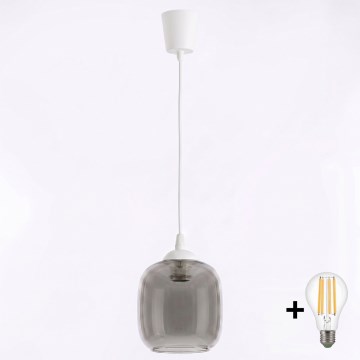 Brilagi - LED κρεμαστό φωτιστικό σε καλώδιο RETRO GLASS 1xE27/60W/230V Ø 14 cm λευκό/καπνιστό γκρι