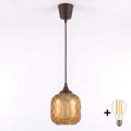 Brilagi - LED κρεμαστό φωτιστικό σε καλώδιο RETRO GLASS 1xE27/60W/230V Ø 14 cm καφέ/καπνιστό καφέ