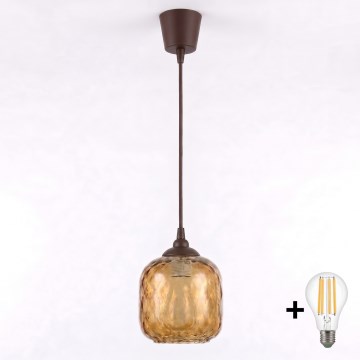 Brilagi - LED κρεμαστό φωτιστικό σε καλώδιο RETRO GLASS 1xE27/60W/230V Ø 14 cm καφέ/καπνιστό καφέ