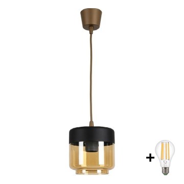 Brilagi - LED κρεμαστό φωτιστικό σε καλώδιο RETRO GLASS 1xE27/60W/230V Ø 14 cm καφέ/καπνιστό μπεζ/μαύρο