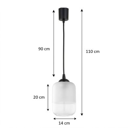 Brilagi - LED κρεμαστό φωτιστικό σε καλώδιο RETRO GLASS, 1xE27/60W/230V, Ø 14 cm, μαύρο/λευκό