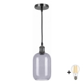 BRILAGI - LED κρεμαστό φωτιστικό σε καλώδιο RETRO GLASS 1xE27/60W/230V Ø 14 cm μαύρο/καπνιστό γκρι