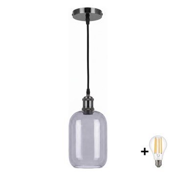 BRILAGI - LED κρεμαστό φωτιστικό σε καλώδιο RETRO GLASS 1xE27/60W/230V Ø 14 cm μαύρο/καπνιστό γκρι