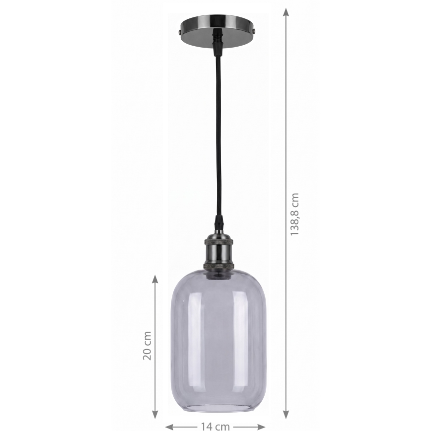 BRILAGI - LED κρεμαστό φωτιστικό σε καλώδιο RETRO GLASS 1xE27/60W/230V Ø 14 cm μαύρο/καπνιστό γκρι